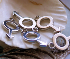 set/5 Charms: Mars - Male Symbol - 25 mm - Metal Look - Silver tone