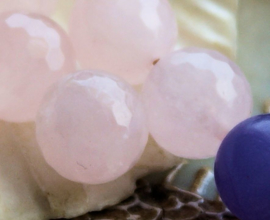 set/2 beads: Rose Quartz - Round FACETED - 12 mm - Pale Pink