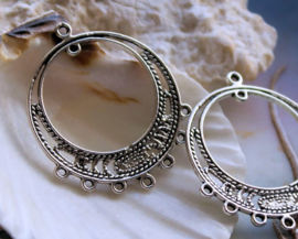 set/2 Dividers/Earring Chandeliers: Filigree Round - 34 mm - Antique Silver tone