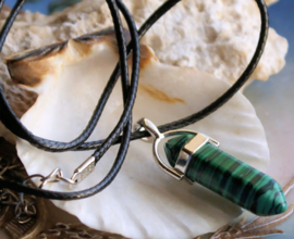 Pendle Pendant on Satin Cord Necklace: Malachite - approx 40 mm