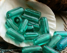 set/10 kralen: Tube Recht - ca 15x6 mm - Petrol Turquoise Kleur