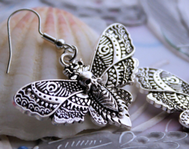 Earrings: Death's Head Moth - Antique Silver tone