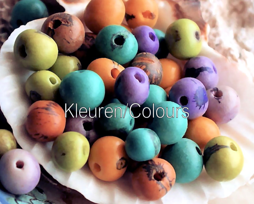 set/25 Kralen: Amazone Acai Cerebro Zaden - ca 7-9 mm - Lila Turquoise Geel Groen