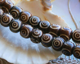 BONE:  set/5 Tibetan Prayer Beads - 8x7 or 9x7mm - D.Brown or M.Brown or Black