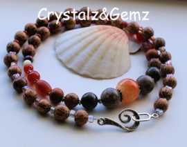 C&G Collier: Agaat - Jaspis - Antieke Tradebeads - Palmhout