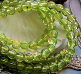set/20 beads: Crackle Glass - Round - 6 mm - Lime Green