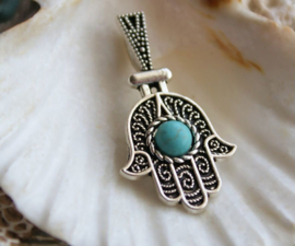 Pendant: Fatima Hamsa Hand with Turquoise Howlite - 33 mm