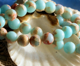 set/10 beads: Glass - Round - 8 mm - Aqua Terra Jasper look