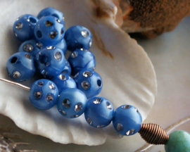 set/20 beads: Acrylic with Rhinestones - Round - 8 mm - Steel-Blue Luster