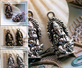 set/2 Bedels: Olifant-God GANESH - Ganesha - 27x14 mm - Antiek Zilver of Koper Kleur