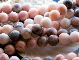 set/6 beads: Zebra-Jasper - Round - 8 mm - Pink Gray - Half-Matte