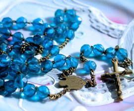 Vintage Rosary with Faceted Beads - Petrol Aqua-blue