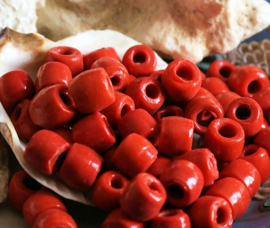 set/10 TRADE BEADS: Africa India - Tube - approx 8x9 mm - Red