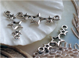 set/3 Charms/Connectors: Star - 25 mm - Antique Silver Tone