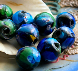1 Large, Handmade Face Bead - Glass - Round 15 mm - Multi Coloured