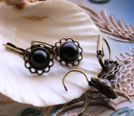 Pair of Earrings: Ornament in Antique Brass/Bronze Tone + Black