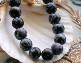 set/7 beads: Snowflake Obsidian -  Round - 8,3 mm - Black Gray White