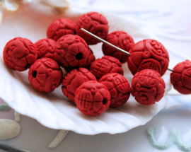 set/2 CINNABER beads - 8,8 or 11 mm - Longevity Fu symbols - Red