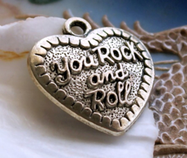 Hanger: Hart - You Rock and Roll - 31 mm - Antiek Zilver Kleur Metaal