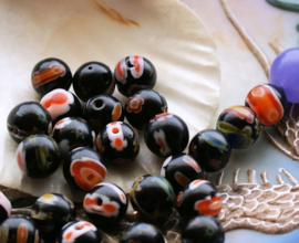 set/10 Millefiori Beads - Glass - Round 8 mm - Black Multi