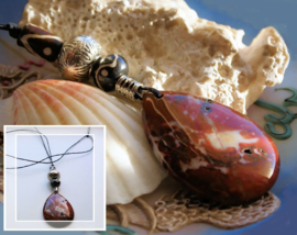 C&G Pendant on cord: Beautiful Jasper (47 mm) & Batik Bone