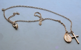 Pendants on Necklace: Mary & Cross - Silver tone or Gold tone