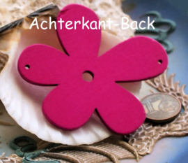 Grote Hanger/Tussenstuk: Hout - Bloem - 56 mm - Fuchsia Roze