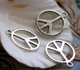 set/3 Bedels: Vredesteken - PEACE - 21x17 mm - Antiek Zilver Kleur Metaal