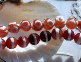 set/4 kralen:  echt Agaat - Eye Bead of Streep - Rond - 8 mm - Oranje Wit