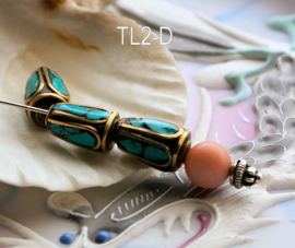 1 handmade Tibetan Bead: Brass with Turquoise (and Lapis Lazuli) - various options - TL2