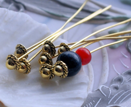 set/10 Decorated Head-Pins - 53 mm - Antique Silver or Antique Gold tone - 6 mm