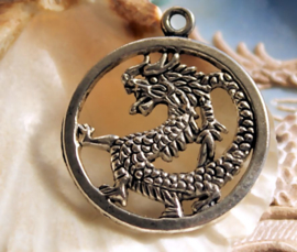 Pendant: Dragon - 38 mm - Antique Silver Tone