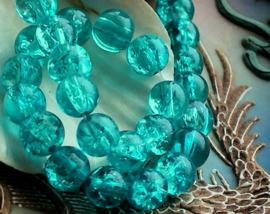 set/15 kralen: Crackle - Rond - 8 mm - Aqua Turquoise