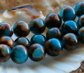 set/6 beads: beautiful Nepal Agate - Round - 8,5 mm - Petrol-Blue Brown