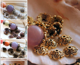 set/10 Bead Caps: Bali Style with Dots - 8 mm - Antiek Brass/Gold Copper Silver or Bronze tone