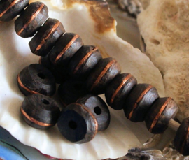 et/2 Handmade TUAREG beads: Ebony with Copper - 11x5 mm - Black