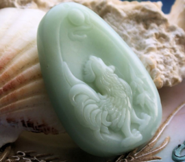 Jade Pendant: Cock/Rooster - 53 mm - Celadon Green