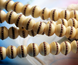 BONE:  set/2 Tibetan Beads - approx 9x7 mm - Off-White - Copper inlaid