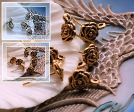 set/2 (= 1 pair) Ear-Studs/Earrings - ROSE - Antique Silver or Gold tone