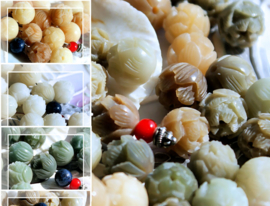 1 Prayer-Bead: LOTUS - Carved Bodhi-Seed - 13 mm - Various shades