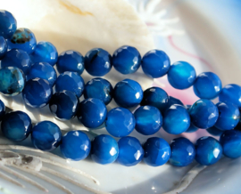 set/5 beads:  Agate - Round Faceted - 8,2 mm - Blue