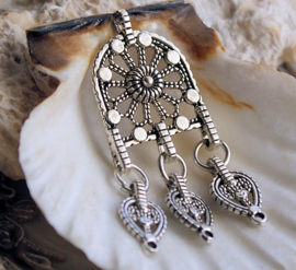 Beautiful Tibetan Pendant - 45 mm - Antique Silver tone