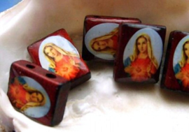 set/5x 2-Way Beads/Dividers: Mary Icon - 15x11 mm - Wood