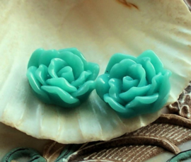 1 Cabochon van Kunststof: Roos - 17 mm - Aqua Blauw/Turquoise