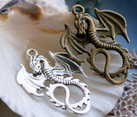 1 Pendant: Dragon - 35x27 mm - Antique Brass/Bronze or Silver tone