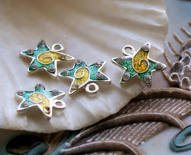 set/2  deluxe Metal + Enamel charms: STARS with Rhinestones - Aqua Blue + Yellow