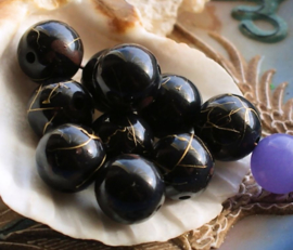 set/10 Beads: Acrylic - Round - 12 mm - Black Gold