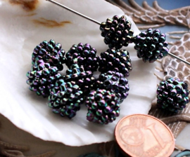 set/10 Berry Beads: 10mm - Peacock Black Iridescent Opaque