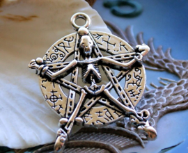 Large Pendant: Skeleton Pentagram - 44x35 mm - Antique Silver Tone