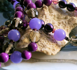 C&G Gemstone Necklace: Amethyst Quartz Rose - Purple & Violet Jade - Czech Glass